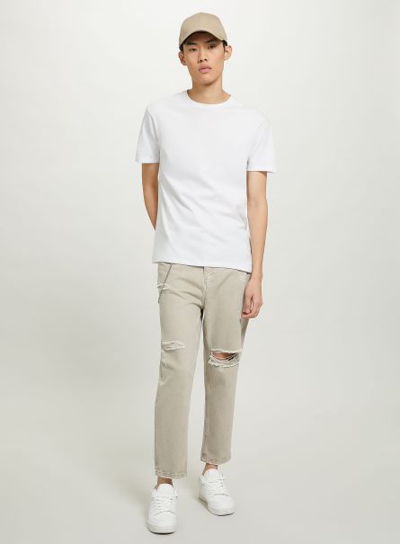 Relaxed Fit Jeans With Chain Men Trousers Bg3 Beige Light