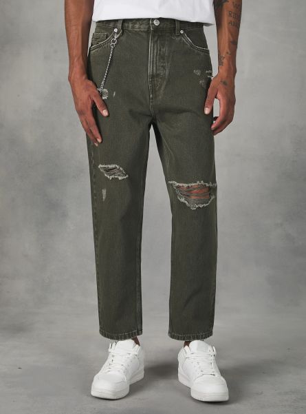 Men Trousers Relaxed Fit Jeans With Chain Ky2 Kaky Medium