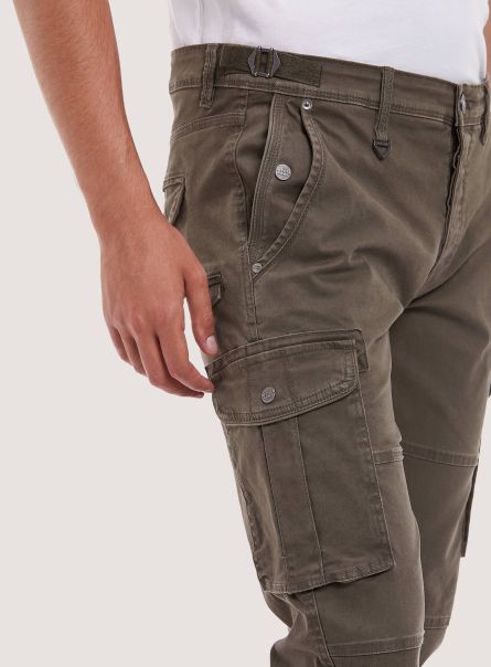 Cotton Cargo Trousers With Elastic Band Men Trousers Ky1 Kaky Dark