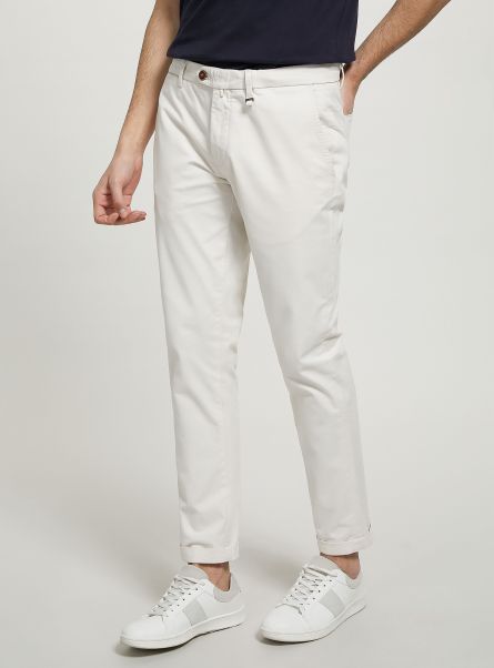 Wh1 Off White Stretch Cotton Twill Chinos Trousers Men
