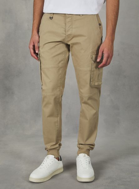 Cotton Cargo Trousers With Elastic Band Tb2 Tobacco Medium Men Trousers