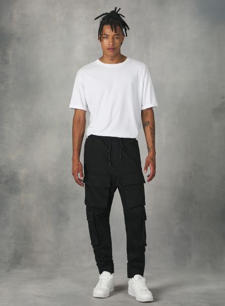 Jogger With Drawstring Hem And Large Pockets Black Trousers Men