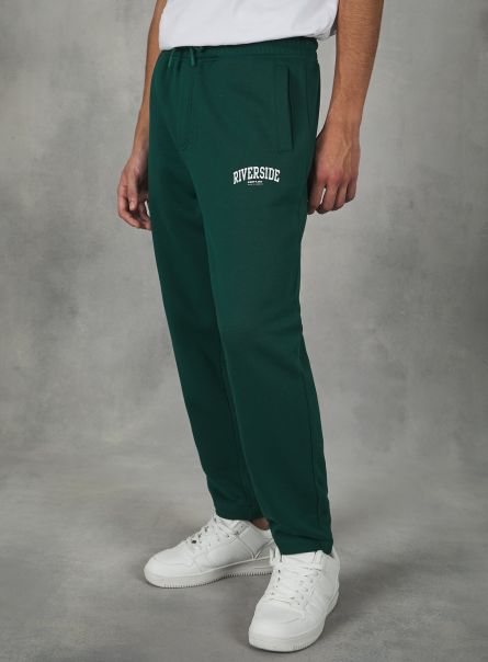 Gn1 Green Dark Jogger With College Print Trousers Men