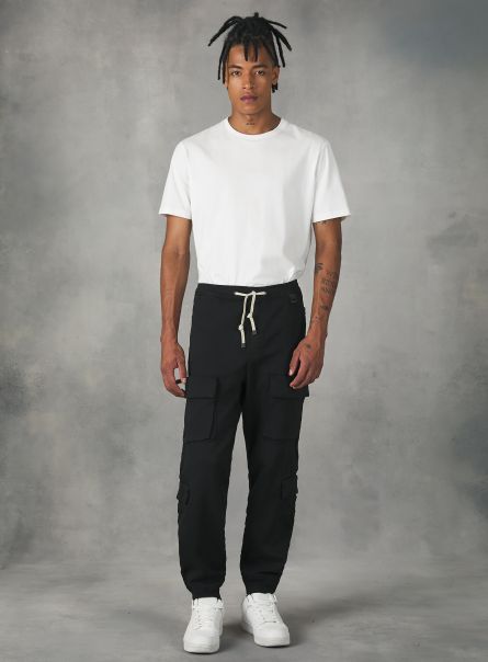 Jogger Trousers With Large Pockets Bk1 Black Trousers Men