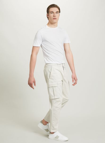 Men Pantaloni Cargo Relaxed In Twill Stretch Trousers Bg3 Beige Light