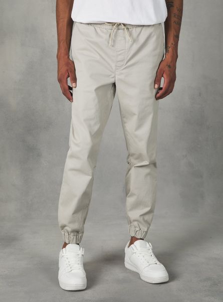 Bg3 Beige Light Trousers Cotton Jogger Trousers With Elastic Band And Drawstring Men