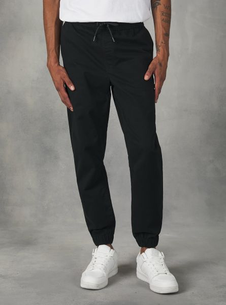 Men Trousers Bk1 Black Cotton Jogger Trousers With Elastic Band And Drawstring