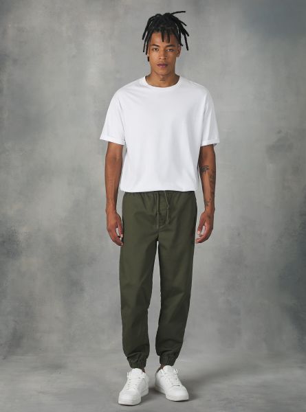 Trousers Men Cotton Jogger Trousers With Elastic Band And Drawstring Ky2 Kaky Medium