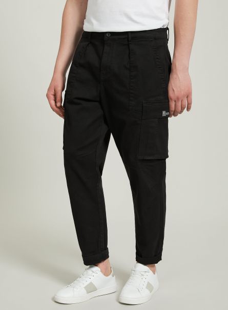 Bk1 Black Trousers Men Pantaloni Cargo Relaxed In Twill Stretch