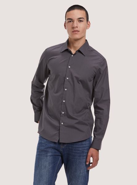 Plain-Coloured Long-Sleeved Shirt Men C167 Grey Shirts