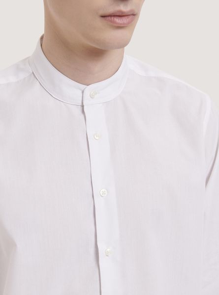 Men Camicia A Maniche Lunghe Con Collo Coreano White Shirts