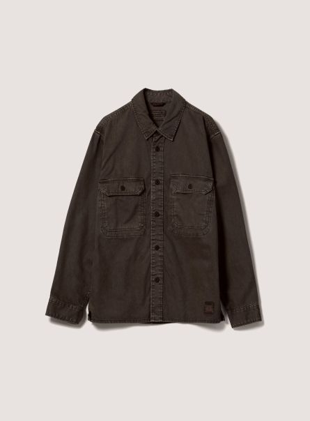 Br1 Brown Dark Army Shirt With Large Pockets In Cotton Shirts Men