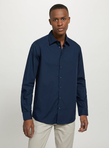 Men Shirts C2306 Blu Plain-Coloured Long-Sleeved Shirt