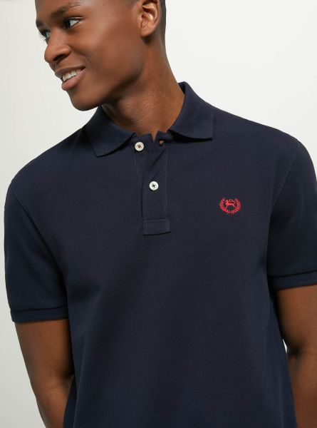 Men Polo Cotton Piqué Polo Shirt With Embroidery Na1 Navy Dark