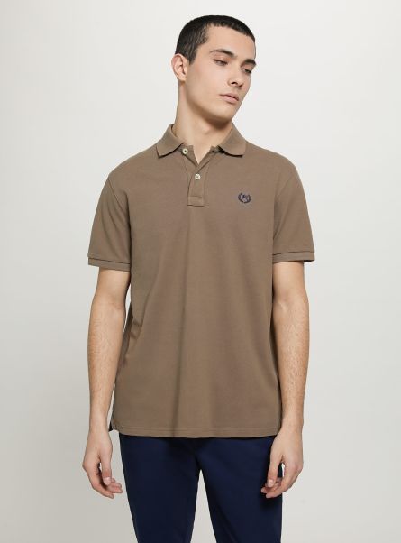 Cotton Piqué Polo Shirt With Embroidery Polo Men Br2 Brown Medium