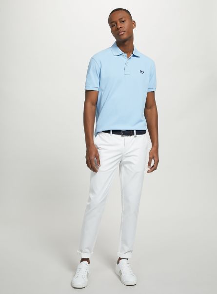 Men Az3 Azurre Light Polo Cotton Piqué Polo Shirt With Embroidery