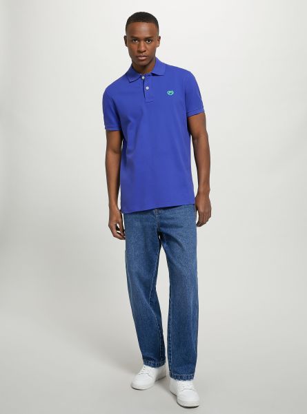 Cotton Piqué Polo Shirt With Embroidery Men Polo Vi1 Violet Dark