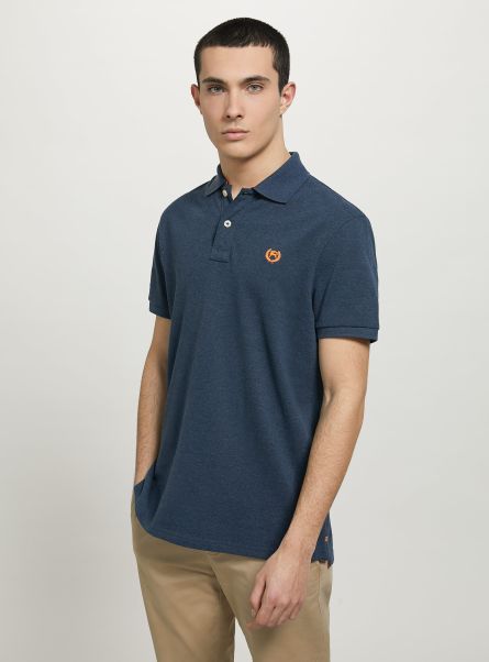 Cotton Piqué Polo Shirt With Embroidery Polo Mbl2 Blue Mel Med Men