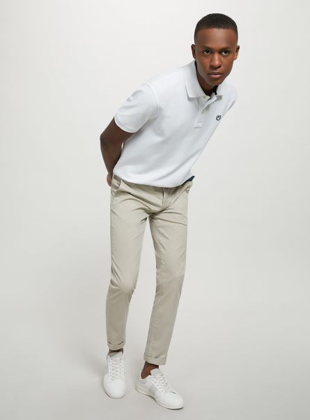 Wh3 White Polo Cotton Piqué Polo Shirt With Embroidery Men