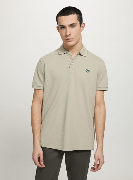 Men Polo Cotton Piqué Polo Shirt With Embroidery Bg2 Beige Medium