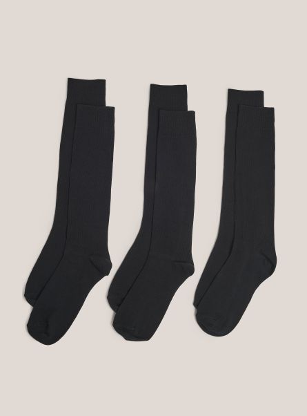 Men Bk1 Black Set Of 3 Plain, Calf-High Socks Underwear