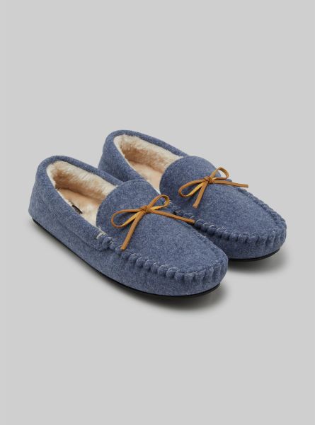 Men Moccasin-Style Slippers With Faux Fur Lining Shoes Az2 Azzurre Medium