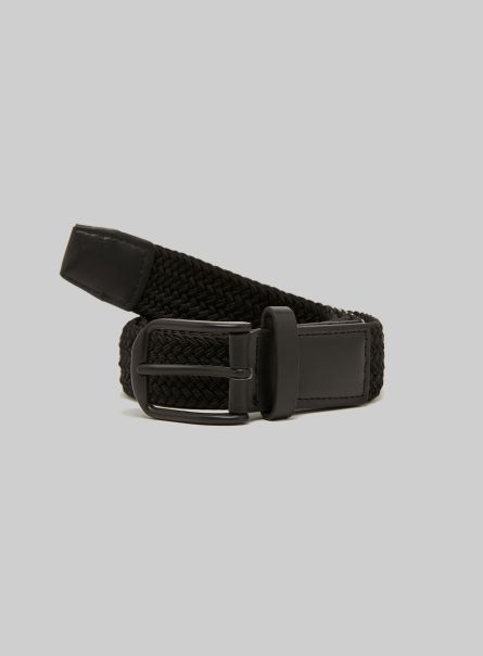 Belts Braided Belt With Rectangular Buckle Bk1 Black Men