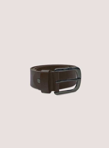 Men Belts Basic Leather-Effect Belt Br1 Brown Dark