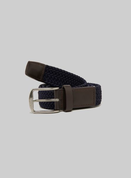 Belts Braided Belt With Rectangular Buckle Na1 Navy Dark Men