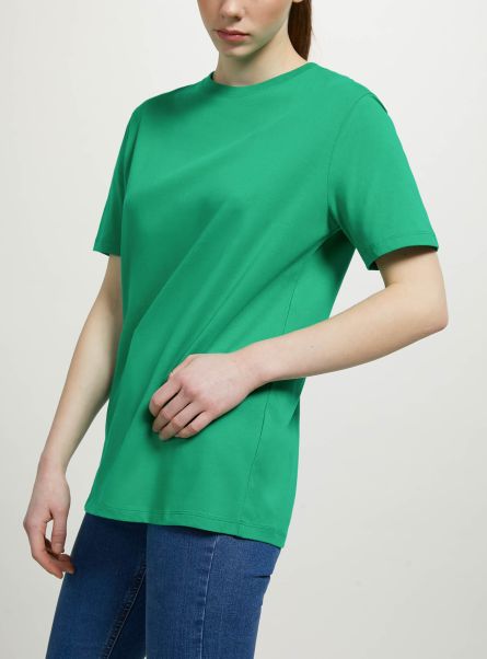 T-Shirt Women Gn2 Green Medium Cotton Crew-Neck T-Shirt