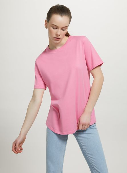 T-Shirt Cotton Crew-Neck T-Shirt Women Pk2 Pink Medium