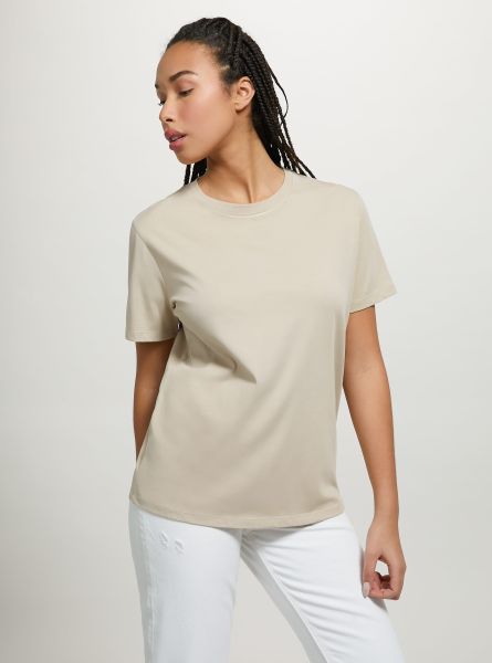 Cotton Crew-Neck T-Shirt T-Shirt Women Bg2 Beige Medium