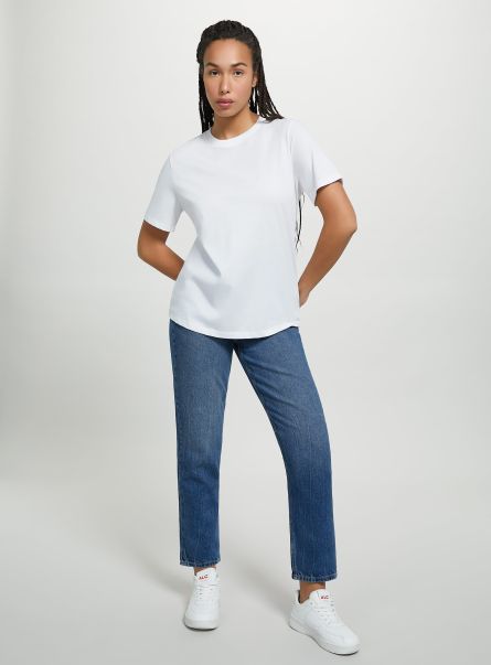 T-Shirt Women Wh3 White Cotton Crew-Neck T-Shirt
