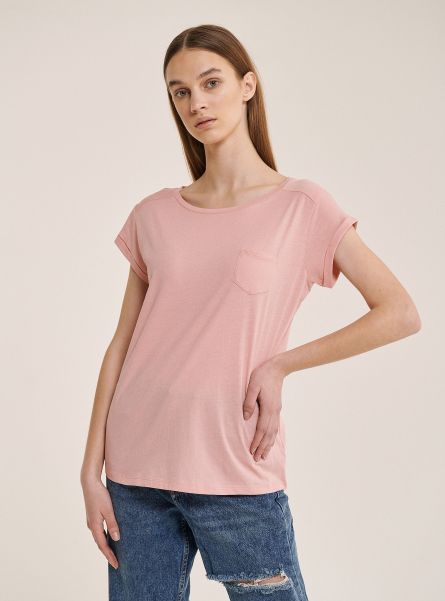 C4400 Pink T-Shirt Basic Cotton T-Shirt With Breast Pocket Women