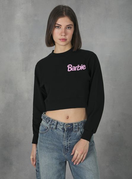 Bk1 Black T-Shirt Women Barbie / Alcott Cropped Sweatshirt