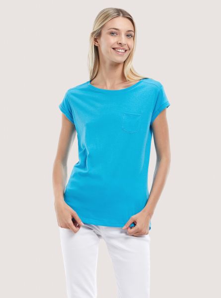 Basic Cotton T-Shirt With Breast Pocket T-Shirt C2311 Azzurre Women