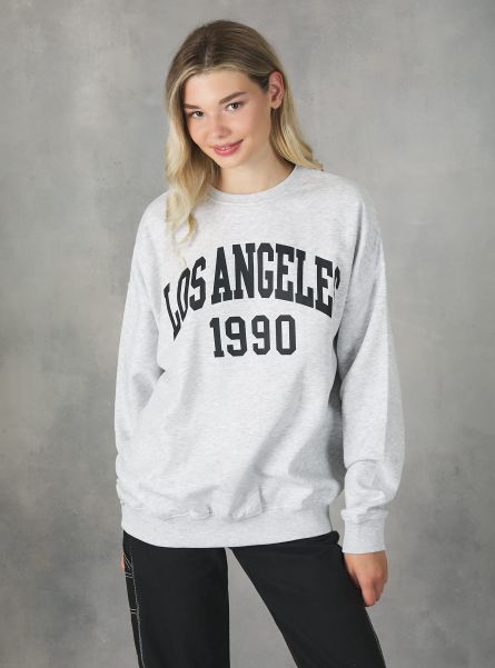 Mgy3 Grey Mel Light Women Sweatshirts Oversized College Crew-Neck Sweatshirt