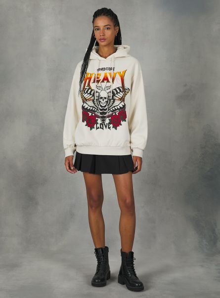 Sweatshirts Women Oversized Sweatshirt With Rock Print Cr2 Cream Medium