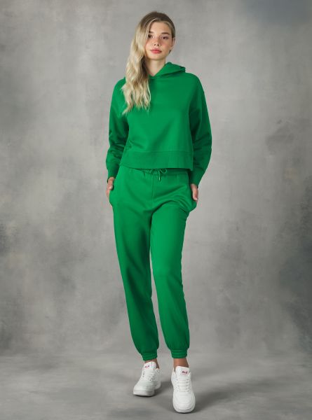 Cropped Sweatshirt With Comfort Fit Hood Gn2 Green Medium Women Sweatshirts