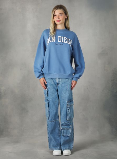Women Az2 Azzurre Medium Sweatshirts Crewneck College Comfort Fit Sweatshirt