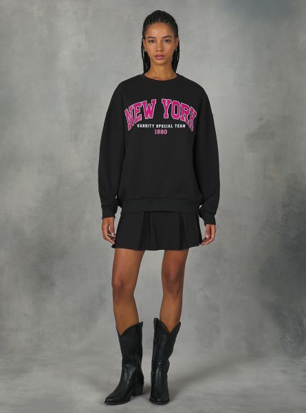 Sweatshirts Women Bk1 Black Crewneck College Comfort Fit Sweatshirt