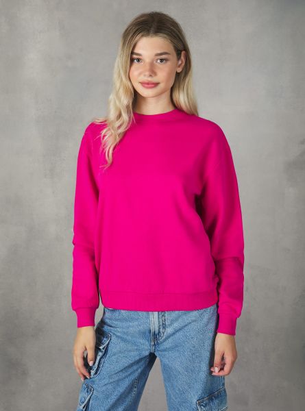 Plain-Coloured Cotton Crew-Neck Sweatshirt Women Fx3 Fuxia Light Sweatshirts