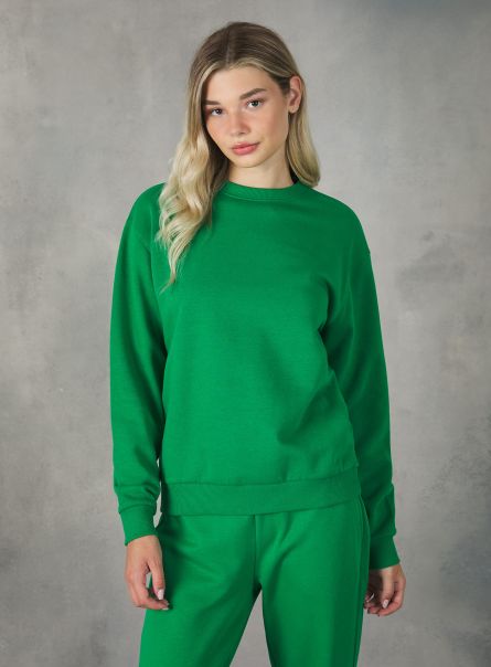 Gn2 Green Medium Women Plain-Coloured Cotton Crew-Neck Sweatshirt Sweatshirts