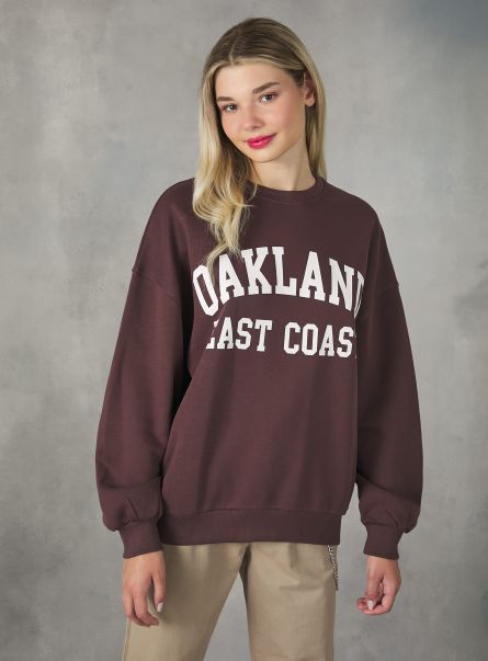 Women Br2 Brown Medium Crewneck College Comfort Fit Sweatshirt Sweatshirts