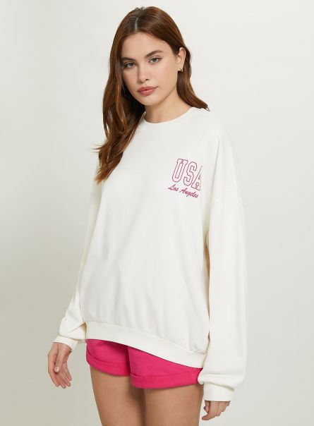 Oversize Sweatshirt With Print Women Sweatshirts Wh2 White