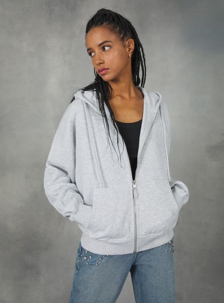 Cotton Zip Hoodie Sweatshirts Women Mgy3 Grey Mel Light