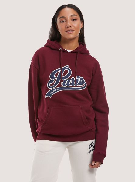 Sweatshirts Sweatshirt With Paris Patch And Hood Bo2 Bordeaux Medium Women