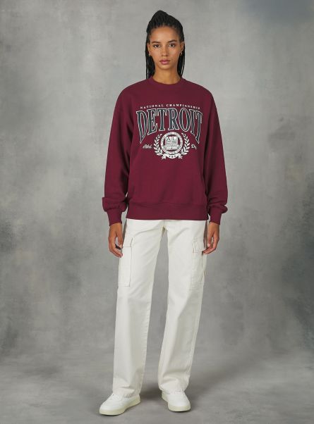 Women Sweatshirts Bo1 Bordeaux Dark Crewneck College Comfort Fit Sweatshirt