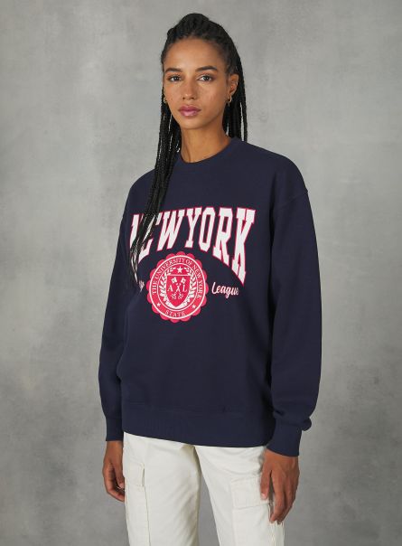 Women Sweatshirts Na2 Navy Medium Crewneck College Comfort Fit Sweatshirt
