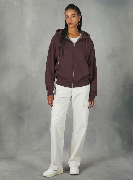 Sweatshirts Cotton Zip Hoodie Br2 Brown Medium Women